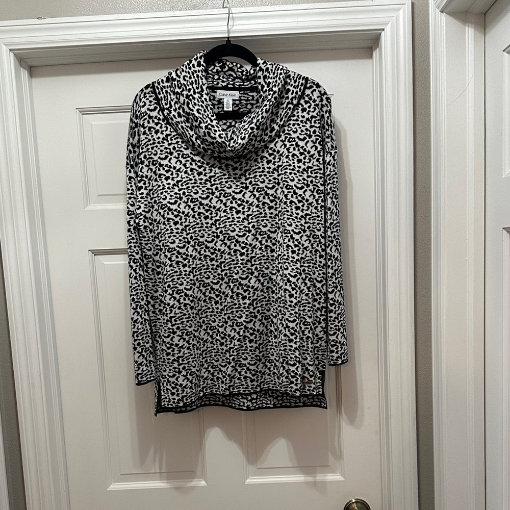 Calvin Klein Black and White Cowl Neck Sweater
